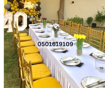 'Palm Oasis Events: Your Source for Elegant Chairs & Tables'