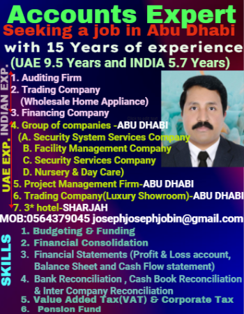 Accounts Expert with 15 years of experience, Seeks Job(Accounts Manager/Senior Accountant) in AUH