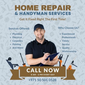 Light Blue and Brown Modern Handyman Service Instagram Post