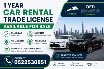 1 YEAR OLD CAR RENTAL TRADE LICENSE AVAILABLE FOR SALE 