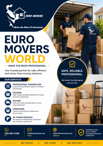 new poster euro Movers in Sharjah – Call Now 508853386