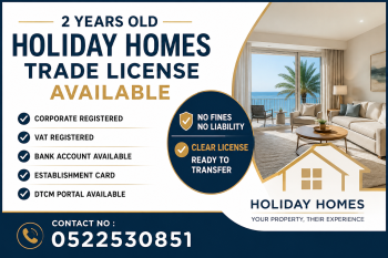 2 YEARS OLD HOLIDAY HOMES TRADE LICENSE AVAILABLE FOR SALE - DUBAI 