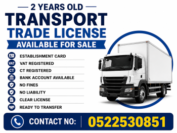 2 YEARS OLD TRANSPORT TRADE LICENSE AVAILABLE FOR SALE - DUBAI 