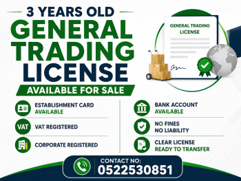 3 YEARS OLD GENERAL TRADING LICENSE AVAILABLE FOR SALE - DUBAI 