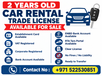 2 YEARS OLD ACTIVE CAR RENTAL TRADE LICENSE AVAILABLE FOR SALE - DUBAI 